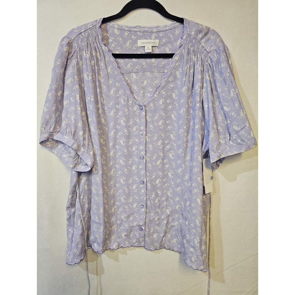 Treasure & Bond Women's Vicose Y2k Style Plus Size 2X Short Sleeve Blouse